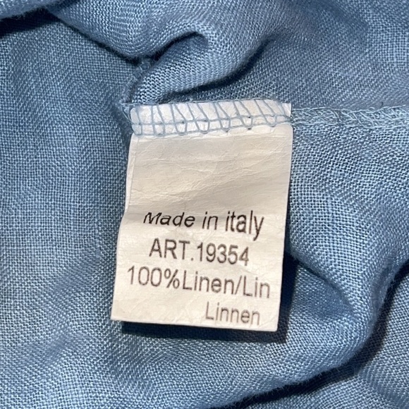 Lungo L'Arno medium 100% linen blue scoop neck button down 3/4 Roll Tab Sleeve - Picture 7 of 12